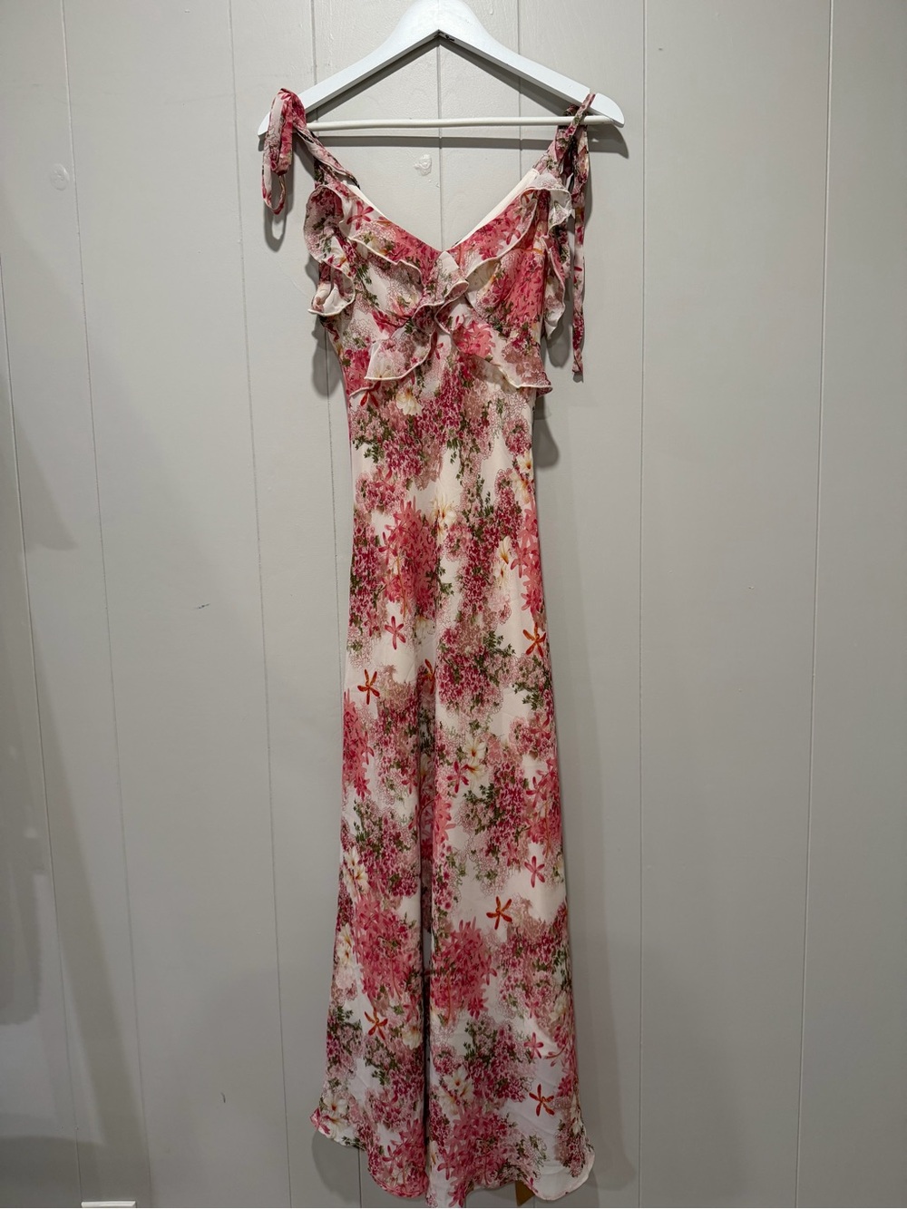 RIHOAS Pink Floral Maxi Dress with Green Accents